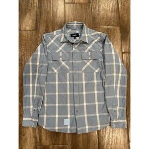 Cookies Men’s Button Down Flannel Size medium Light Blue & White Plaid EUC